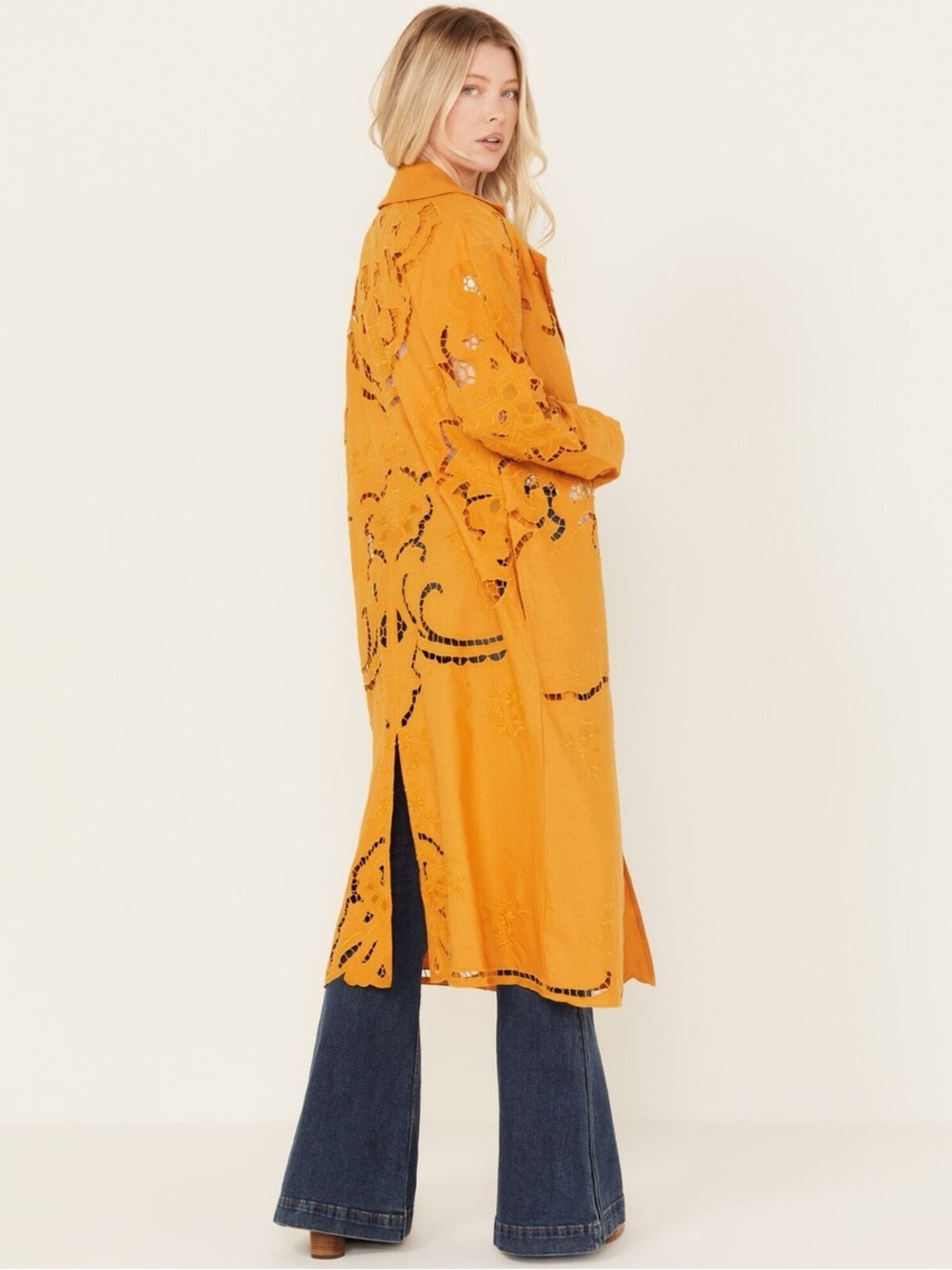 Free People Susanna Cutwork Eyelet Duster Coat
